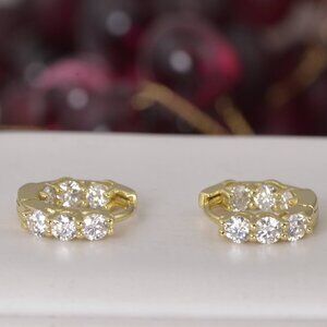 Certified All Moissanite Inside Out Huggies Hoop Earrings 925 Sterling NWT YG